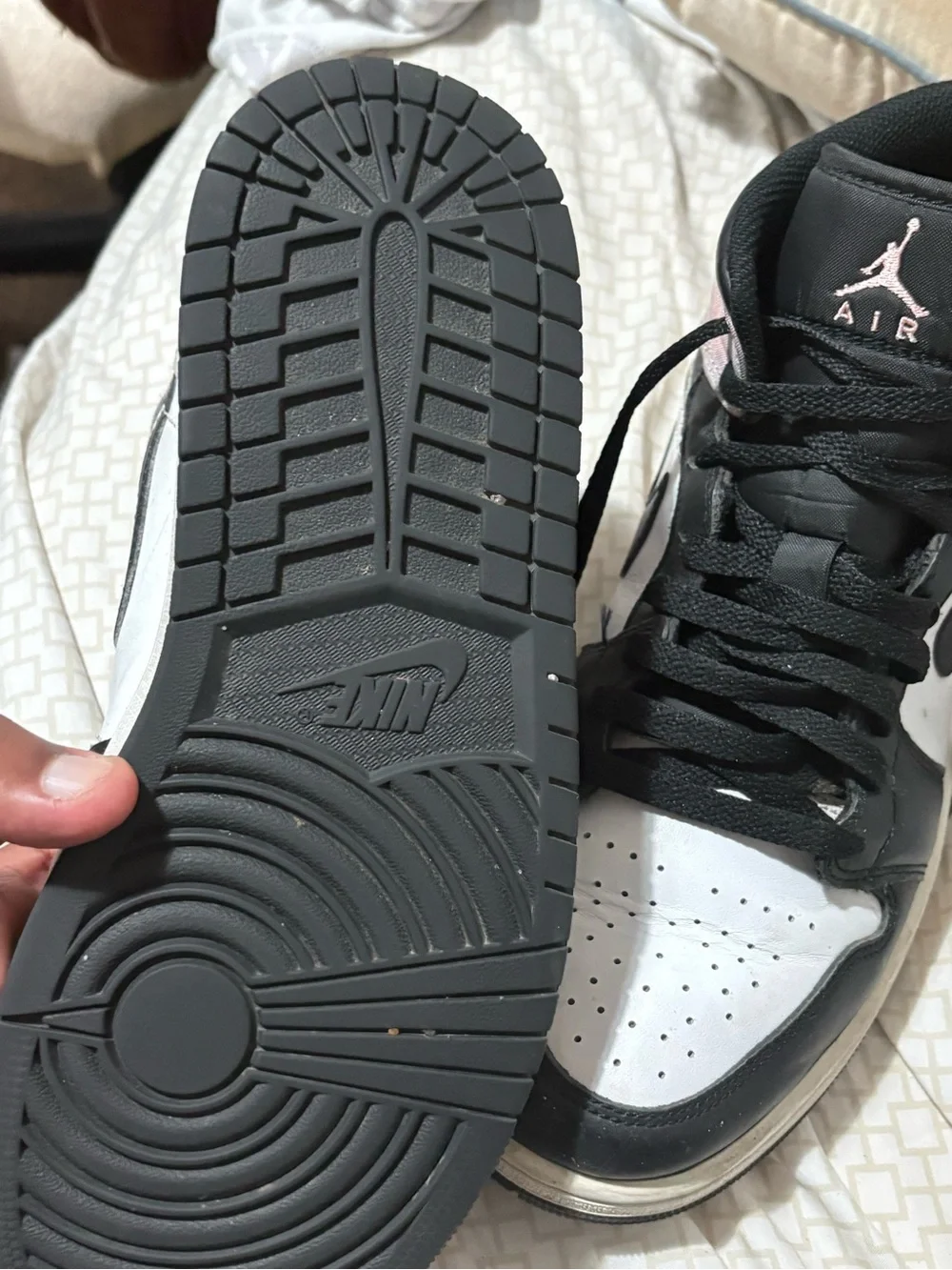 Jordan 1 Mid Women's Black White Pink Tie-Dye Sneakers